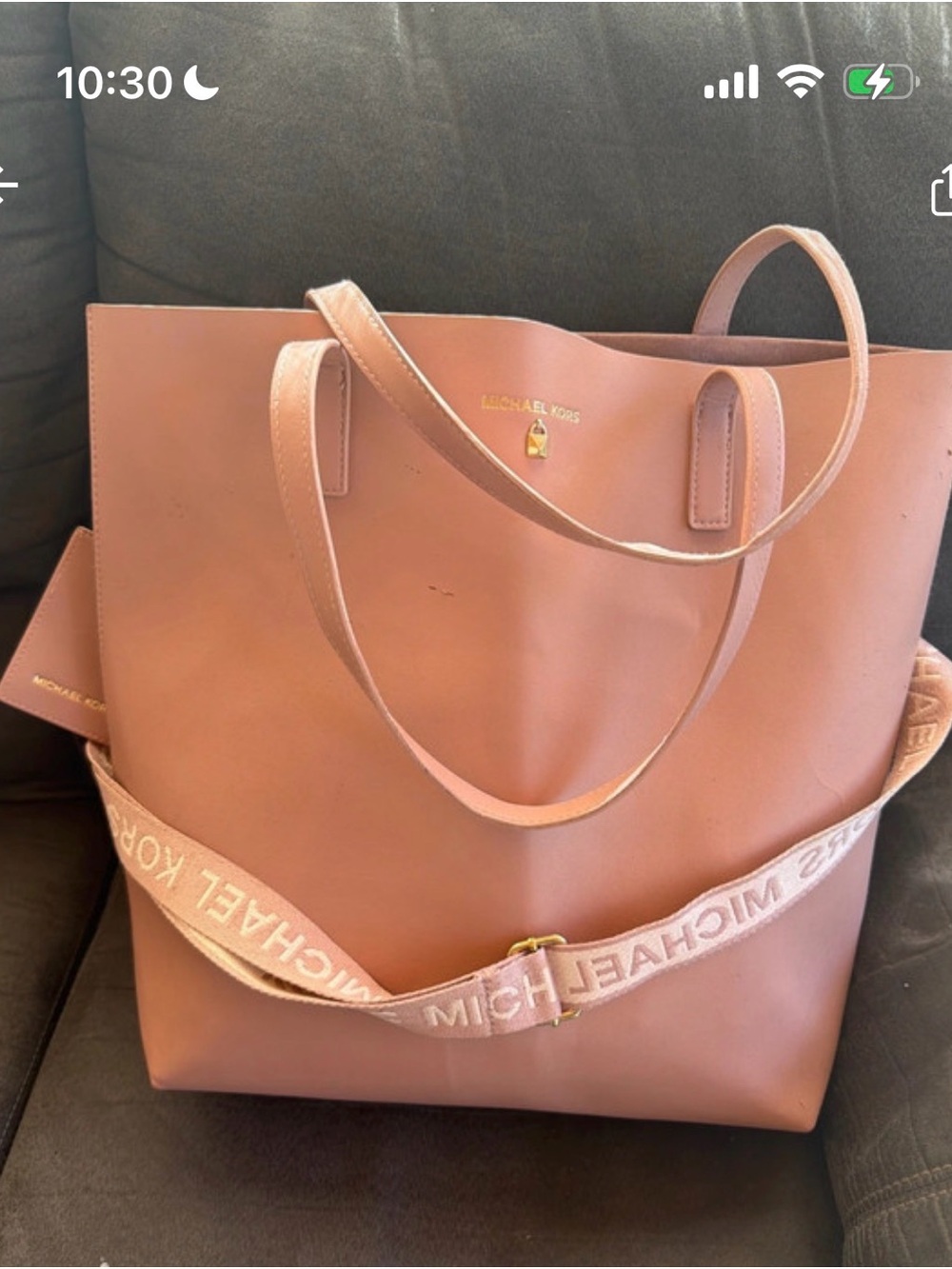 Michael Kors Blush Pink Leather Tote with Logo Strap